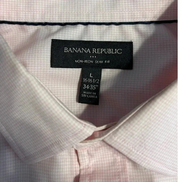 Banana Republic Button Up Slim Fit Non Iron Size Large Pink White Gingham Dress - Picture 3 of 6